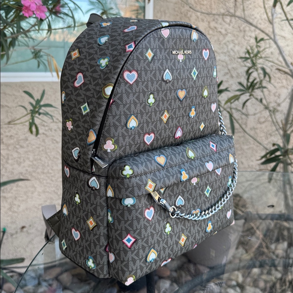 Michael Kors Gray Backpack with Colorful Heart and Clover Design - Picture 3 of 8